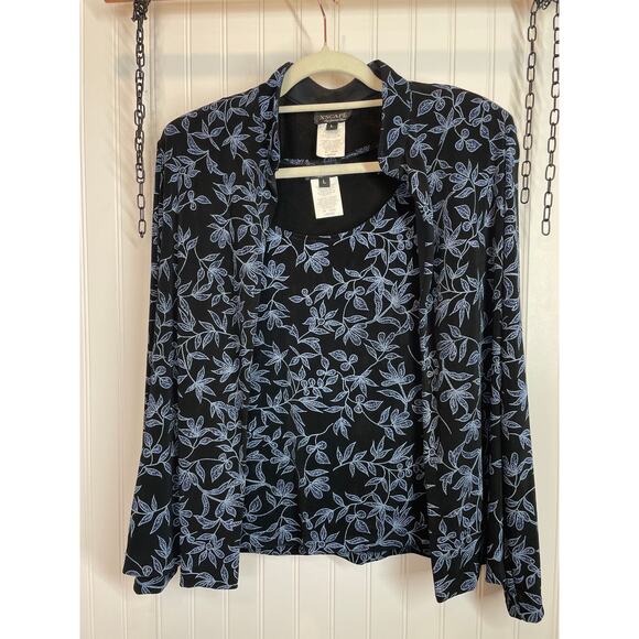 Xscape Set Women Black Blue Stretch Sparkle Dress-Jacket Tank Evening Shimmer L - Picture 1 of 8